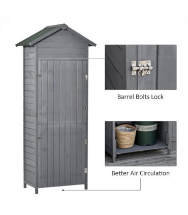 Wood Garden Storage Shed Tool Cabinet w/ Felt Roof, 189x82x49cm, Grey — Colour: Dark Grey, Size: 82cm x 49cm x 189cm