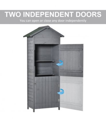 Wood Garden Storage Shed Tool Cabinet w/ Felt Roof, 189x82x49cm, Grey — Colour: Dark Grey, Size: 82cm x 49cm x 189cm