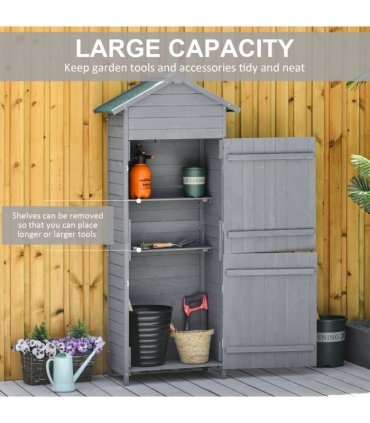 Wood Garden Storage Shed Tool Cabinet w/ Felt Roof, 189x82x49cm, Grey — Colour: Dark Grey, Size: 82cm x 49cm x 189cm
