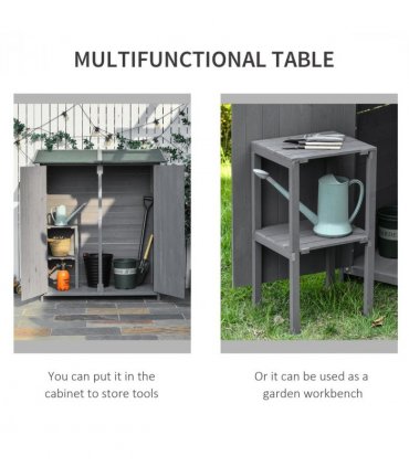 Garden Storage Shed Tool Organizer w/ Table, 139x75x160cm, Grey