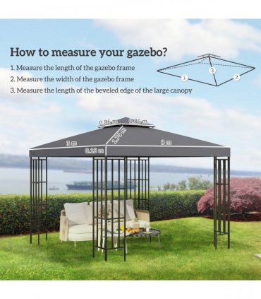 3 x 3(m) Gazebo Canopy Roof Top Replacement Cover Deep Grey (TOP ONLY)