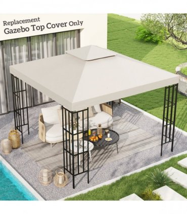 Gazebo Replacement Canopy 3x3 m Cream White Roof Top Cover 2-Tier Tent