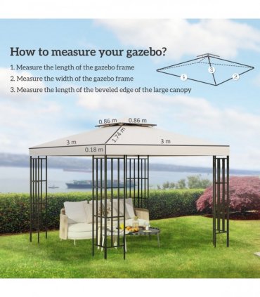 Gazebo Replacement Canopy 3x3 m Cream White Roof Top Cover 2-Tier Tent