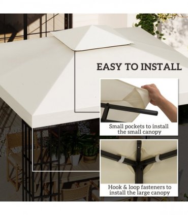 Gazebo Replacement Canopy 3x3 m Cream White Roof Top Cover 2-Tier Tent