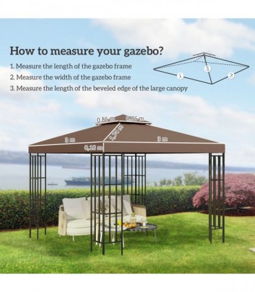 3x3 m Double-Tier Canopy Top Replacement-Coffee