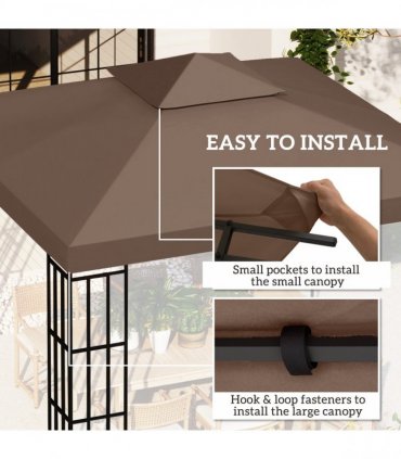 3x3 m Double-Tier Canopy Top Replacement-Coffee