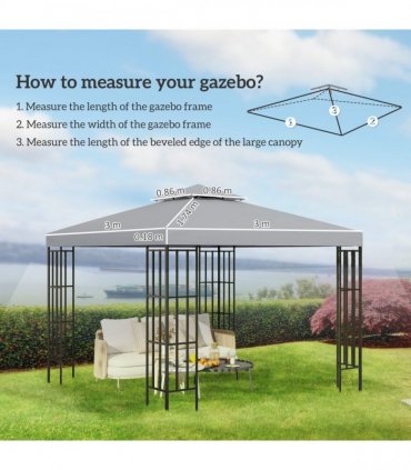3 x 3(m) Gazebo Canopy Roof Top Replacement Cover Light Grey (TOP ONLY)