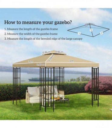 3 x 3(m) Gazebo Canopy Roof Top Replacement Cover Spare Part Deep Beige