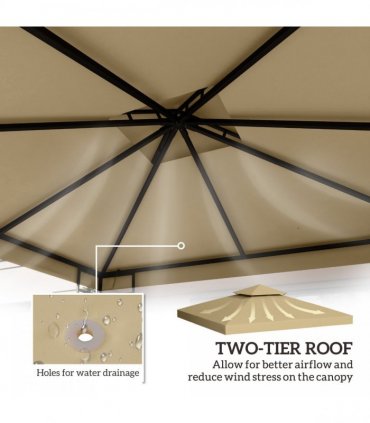 3 x 3(m) Gazebo Canopy Roof Top Replacement Cover Spare Part Deep Beige