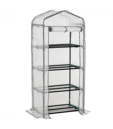 4 Tiers Mini Portable Greenhouse Plant Grow Shed Metal Frame White Cover