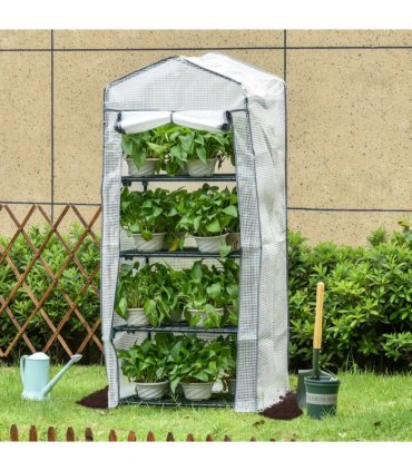 4 Tiers Mini Portable Greenhouse Plant Grow Shed Metal Frame White Cover