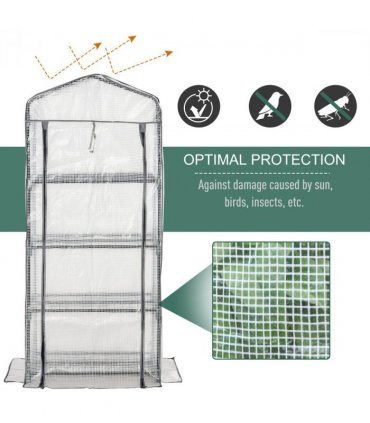 4 Tiers Mini Portable Greenhouse Plant Grow Shed Metal Frame White Cover