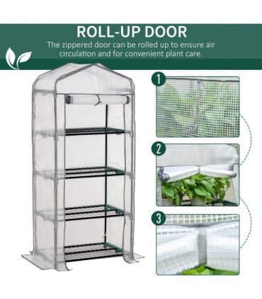4 Tiers Mini Portable Greenhouse Plant Grow Shed Metal Frame White Cover