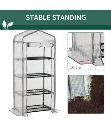 4 Tiers Mini Portable Greenhouse Plant Grow Shed Metal Frame White Cover