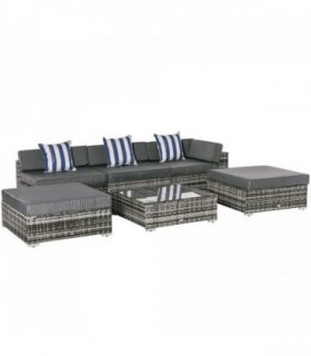 6 Pieces Rattan Furniture Set Conservatory Sofa Deluxe Wicker Garden — Colour: Grey