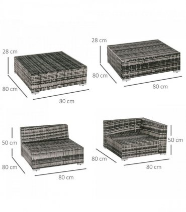 6 Pieces Rattan Furniture Set Conservatory Sofa Deluxe Wicker Garden — Colour: Grey