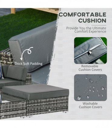 6 Pieces Rattan Furniture Set Conservatory Sofa Deluxe Wicker Garden — Colour: Grey