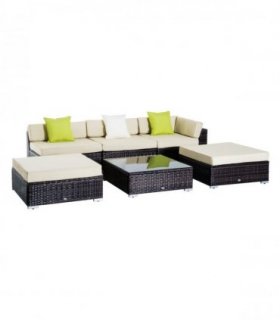 6 PCS Rattan Funiture Set-Brown/Beige — Colour: Brown, beige, Green, white