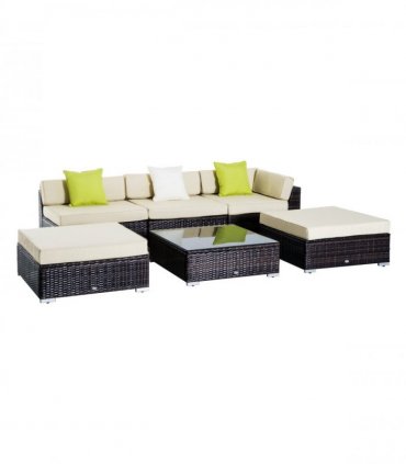6 PCS Rattan Funiture Set-Brown/Beige — Colour: Brown, beige, Green, white