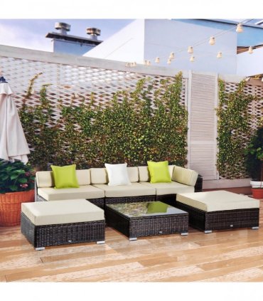 6 PCS Rattan Funiture Set-Brown/Beige — Colour: Brown, beige, Green, white