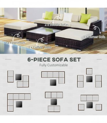 6 PCS Rattan Funiture Set-Brown/Beige — Colour: Brown, beige, Green, white