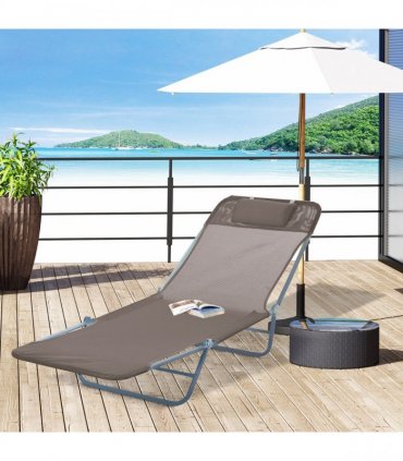 Sun Bed Chair Garden Lounger Recliner Adjustable Back Relaxer Chair Furniture - Coffee | UK — Colour: Brown