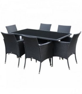 7pc Rattan Garden Furniture Dining Set - Black/Cream