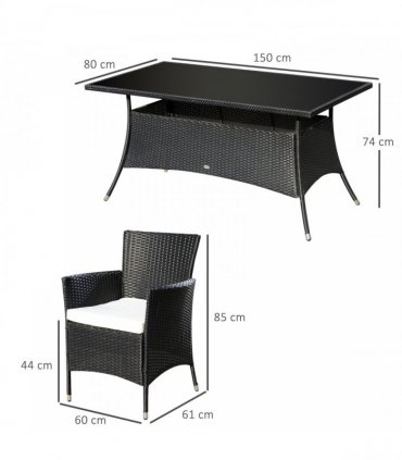 7pc Rattan Garden Furniture Dining Set - Black/Cream