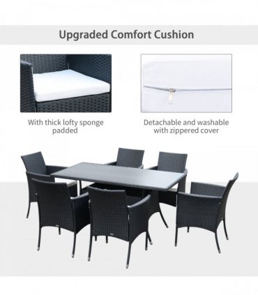 7pc Rattan Garden Furniture Dining Set - Black/Cream