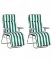 Set of 2 Folding Sun Lounger Recliner Chairs Daybed Cushion Green White