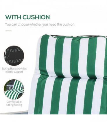 Set of 2 Folding Sun Lounger Recliner Chairs Daybed Cushion Green White