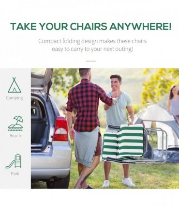 Set of 2 Folding Sun Lounger Recliner Chairs Daybed Cushion Green White