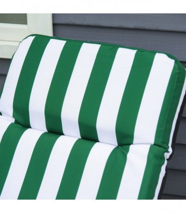 Set of 2 Folding Sun Lounger Recliner Chairs Daybed Cushion Green White