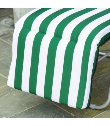 Set of 2 Folding Sun Lounger Recliner Chairs Daybed Cushion Green White