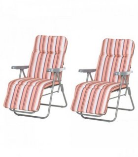 2Pc Folding Sun Loungers Set-Orange/Brown — Colour: Orange & White