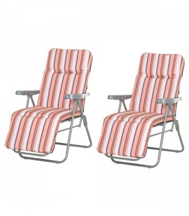 2Pc Folding Sun Loungers Set-Orange/Brown — Colour: Orange & White