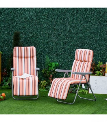 2Pc Folding Sun Loungers Set-Orange/Brown — Colour: Orange & White
