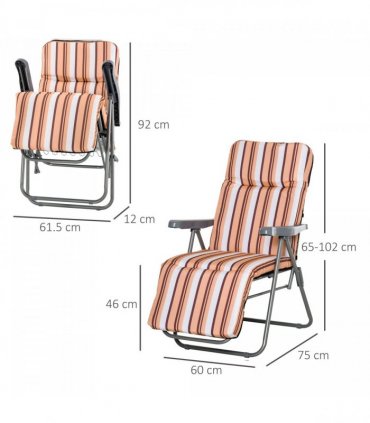 2Pc Folding Sun Loungers Set-Orange/Brown — Colour: Orange & White