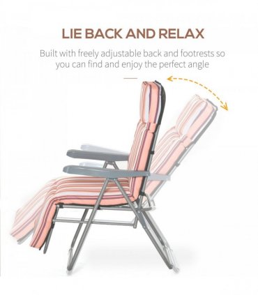 2Pc Folding Sun Loungers Set-Orange/Brown — Colour: Orange & White