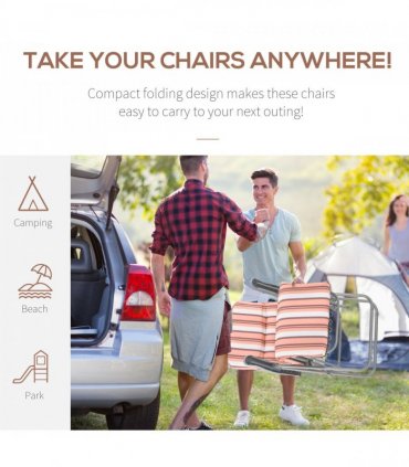 2Pc Folding Sun Loungers Set-Orange/Brown — Colour: Orange & White