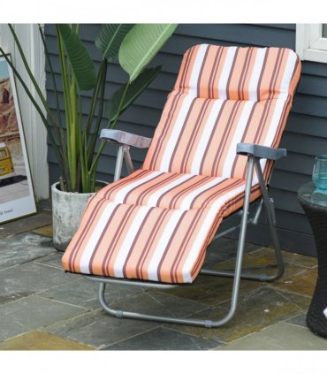 2Pc Folding Sun Loungers Set-Orange/Brown — Colour: Orange & White