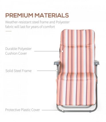 2Pc Folding Sun Loungers Set-Orange/Brown — Colour: Orange & White