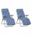 Set of 2 Adjustable Sun Lounger Recliner Reclining Seat Blue and White — Colour: Blue & White