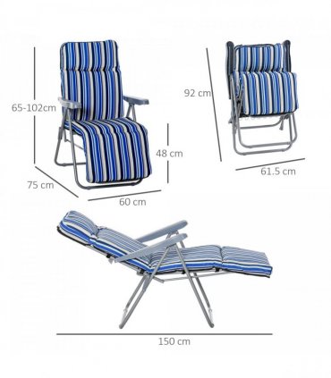 Set of 2 Adjustable Sun Lounger Recliner Reclining Seat Blue and White — Colour: Blue & White