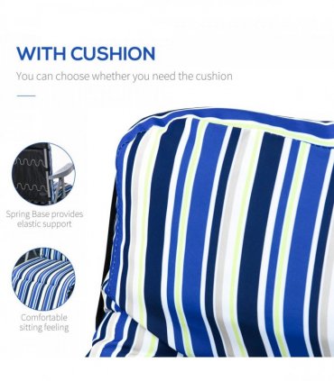 Set of 2 Adjustable Sun Lounger Recliner Reclining Seat Blue and White — Colour: Blue & White