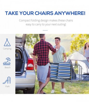 Set of 2 Adjustable Sun Lounger Recliner Reclining Seat Blue and White — Colour: Blue & White