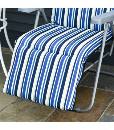 Set of 2 Adjustable Sun Lounger Recliner Reclining Seat Blue and White — Colour: Blue & White