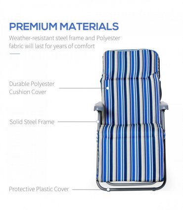 Set of 2 Adjustable Sun Lounger Recliner Reclining Seat Blue and White — Colour: Blue & White