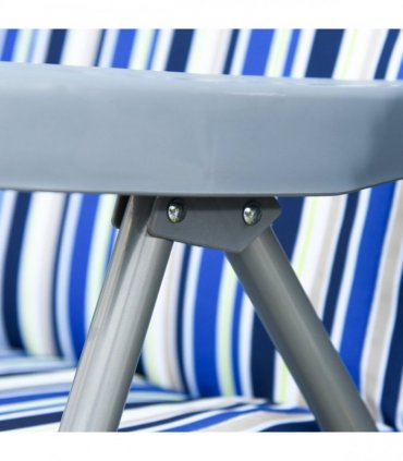 Set of 2 Adjustable Sun Lounger Recliner Reclining Seat Blue and White — Colour: Blue & White