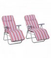 Set of 2 Adjustable Sun Lounger Recliner Reclining Seat Red and White — Colour: Red & White